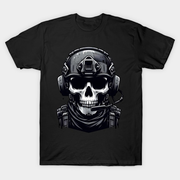 Tactical Skull Dominance Tee: Where Strength Meets Edgy Elegance T-Shirt by Rawlifegraphic